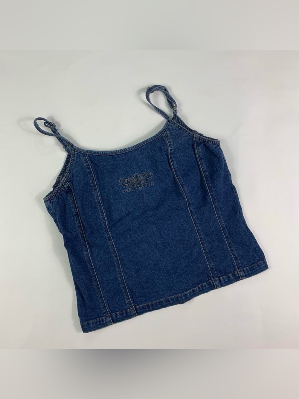 Harley Davidson Denim Zip Back Cami Top Y2K Tank Vintage